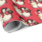 レトロなヴィンテージのクリスマススノーカップルのタイルパーティー ラッピングペーパー (ロールコーナー)