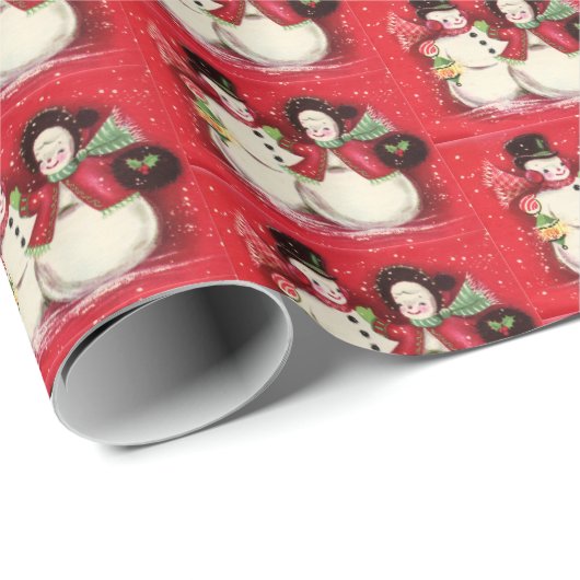 レトロなヴィンテージのクリスマススノーカップルのタイルパーティー ラッピングペーパー (ロールコーナー)