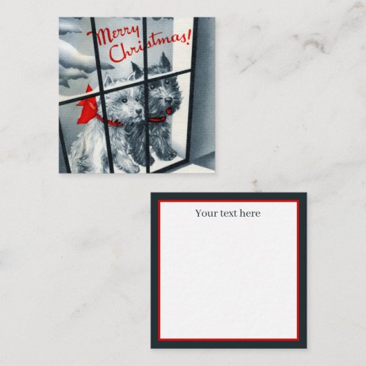 レトロなヴィンテージのクリスマスドッグを追加文字 ノートカード (正面/裏面)