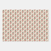 レトロなヴィンテージのクリスマス猫のタイル模様 ラッピングペーパーシート (正面3)