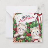 レトロなヴィンテージのクリスマス猫の追加文字 ノートカード (正面)