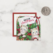 レトロなヴィンテージのクリスマス猫の追加文字 ノートカード (正面/裏面インサイチュ)
