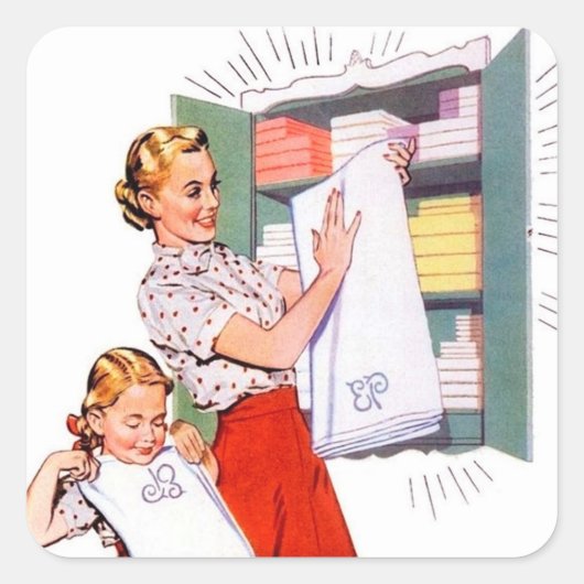 レトロなヴィンテージの洗濯の女性 スクエアシール (正面)