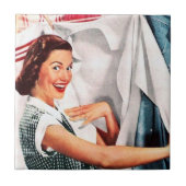 レトロなヴィンテージの洗濯の女性 タイル (正面)