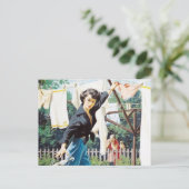 レトロなヴィンテージの洗濯の女性 ポストカード (スタンド正面)