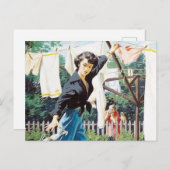 レトロなヴィンテージの洗濯の女性 ポストカード (正面/裏面)