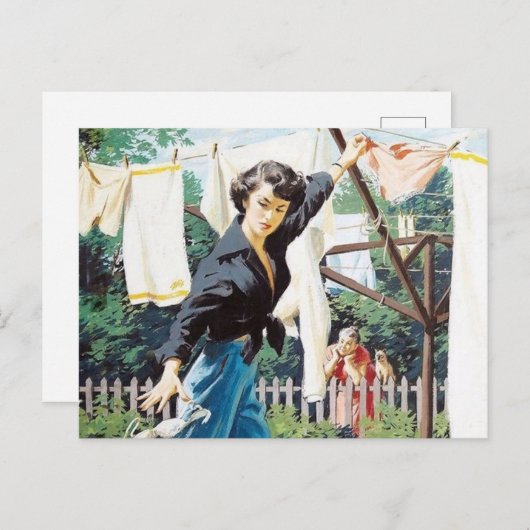 レトロなヴィンテージの洗濯の女性 ポストカード (正面/裏面)