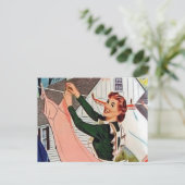 レトロなヴィンテージの洗濯の女性 ポストカード (スタンド正面)