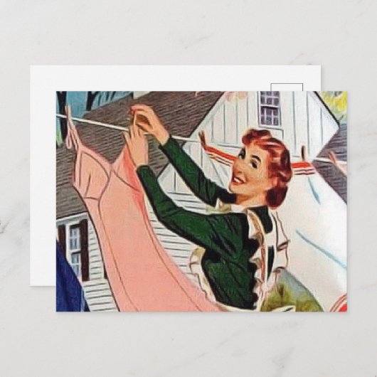 レトロなヴィンテージの洗濯の女性 ポストカード (正面/裏面)