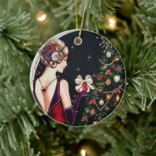 レトロなヴィンテージアートデコクリスマス追加 セラミックオーナメント (ツリー)