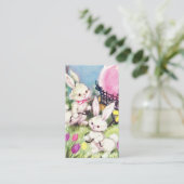 レトロなヴィンテージイースターのバニーが挨拶をする 名刺 (スタンド正面)