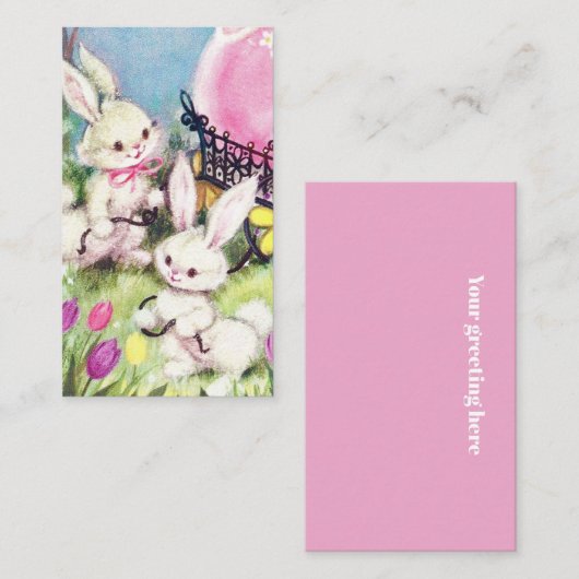 レトロなヴィンテージイースターのバニーが挨拶をする 名刺 (正面/裏面)