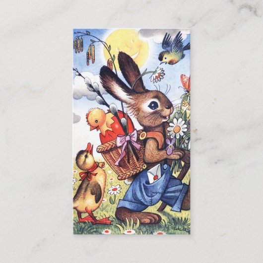 レトロなヴィンテージイースターのバニーアッド挨拶 名刺 (正面)
