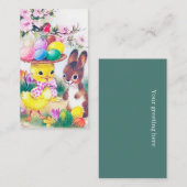 レトロなヴィンテージイースターの女の子による挨拶 名刺 (正面/裏面)