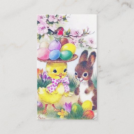 レトロなヴィンテージイースターの女の子による挨拶 名刺 (正面)