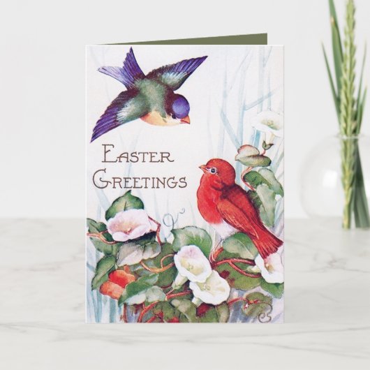 レトロなヴィンテージイースターの鳥を追加気持ち シーズンカード (正面)