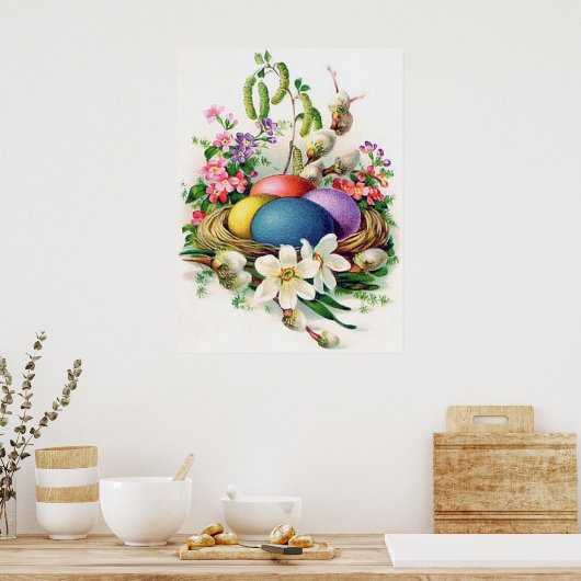 レトロなヴィンテージイースターエッグバスケットの装飾ポスター ポスター (キッチン)