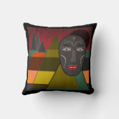 レトロなヴィンテージカラーの抽象芸術アフリカンマスク クッション (裏面)