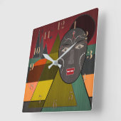 レトロなヴィンテージカラーの抽象芸術アフリカンマスク スクエア壁時計 (傾斜)