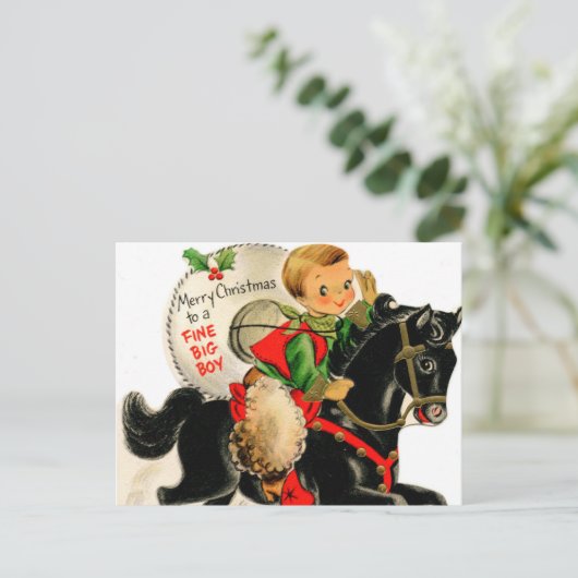 レトロなヴィンテージクリスマスのビッグボーイ シーズンポストカード (スタンド正面)