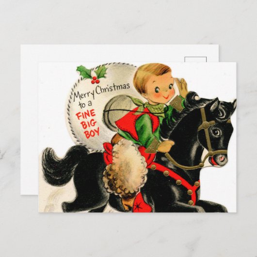 レトロなヴィンテージクリスマスのビッグボーイ シーズンポストカード (正面/裏面)