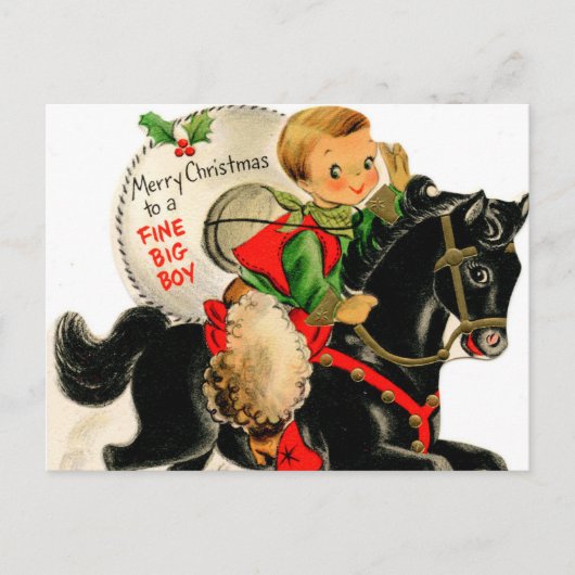 レトロなヴィンテージクリスマスのビッグボーイ シーズンポストカード (正面)