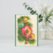 レトロなヴィンテージクリスマスの球根 シーズンポストカード (スタンド正面)