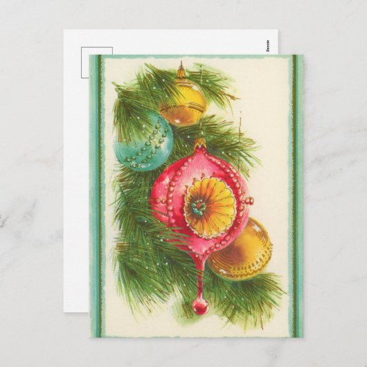 レトロなヴィンテージクリスマスの球根 シーズンポストカード (正面/裏面)