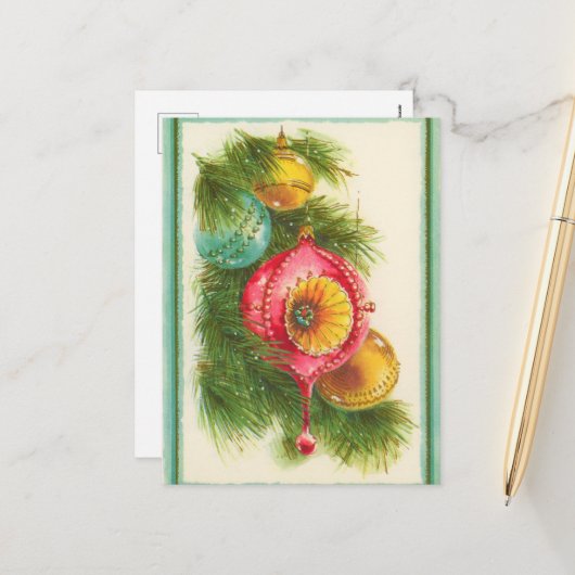 レトロなヴィンテージクリスマスの球根 シーズンポストカード (正面/裏面インサイチュ)