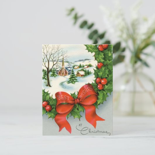 レトロなヴィンテージクリスマスの町を追加気持ち シーズンカード (スタンド正面)