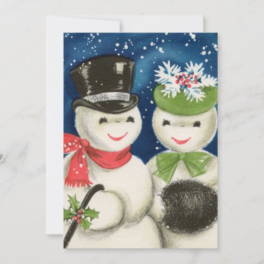 レトロなヴィンテージクリスマスの雪のカップルを追加気持ち シーズンカード (正面)