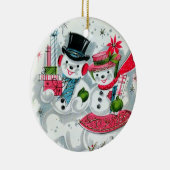 レトロなヴィンテージクリスマスの雪のカップルを追加気持ち セラミックオーナメント (右)