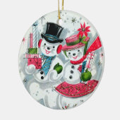 レトロなヴィンテージクリスマスの雪のカップルを追加気持ち セラミックオーナメント (左)