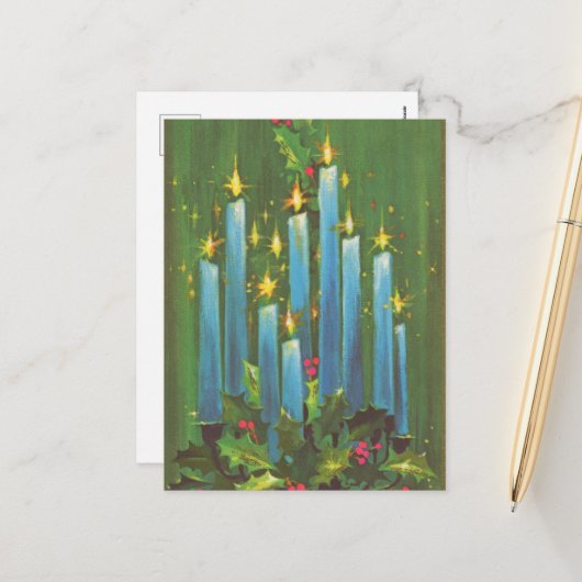 レトロなヴィンテージクリスマスキャンドル シーズンポストカード (正面/裏面インサイチュ)