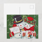 レトロなヴィンテージクリスマススノーカップル シーズンポストカード (正面/裏面)