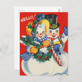 レトロなヴィンテージクリスマススノーカップル シーズンポストカード (正面/裏面)