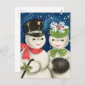 レトロなヴィンテージクリスマススノーカップル シーズンポストカード (正面/裏面)