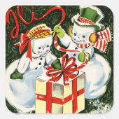 レトロなヴィンテージクリスマススノーカップル スクエアシール (正面)