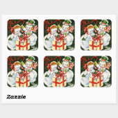 レトロなヴィンテージクリスマススノーカップル スクエアシール (シート)