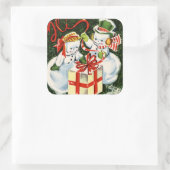 レトロなヴィンテージクリスマススノーカップル スクエアシール (バッグ)