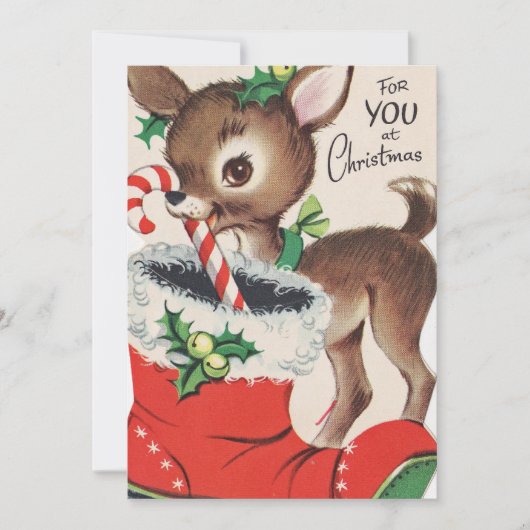 レトロなヴィンテージクリスマスディアーアド気持ち シーズンカード (正面)