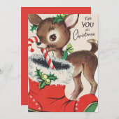 レトロなヴィンテージクリスマスディアーアド気持ち シーズンカード (正面/裏面)