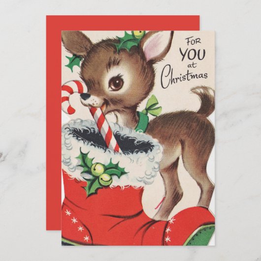 レトロなヴィンテージクリスマスディアーアド気持ち シーズンカード (正面/裏面)