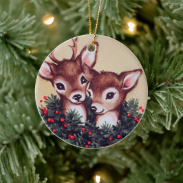 レトロなヴィンテージクリスマスディアーアド気持ち セラミックオーナメント