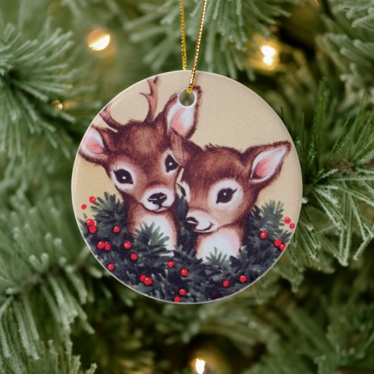 レトロなヴィンテージクリスマスディアーアド気持ち セラミックオーナメント (ツリー)