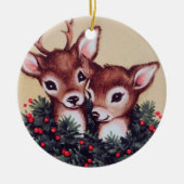 レトロなヴィンテージクリスマスディアーアド気持ち セラミックオーナメント (正面)