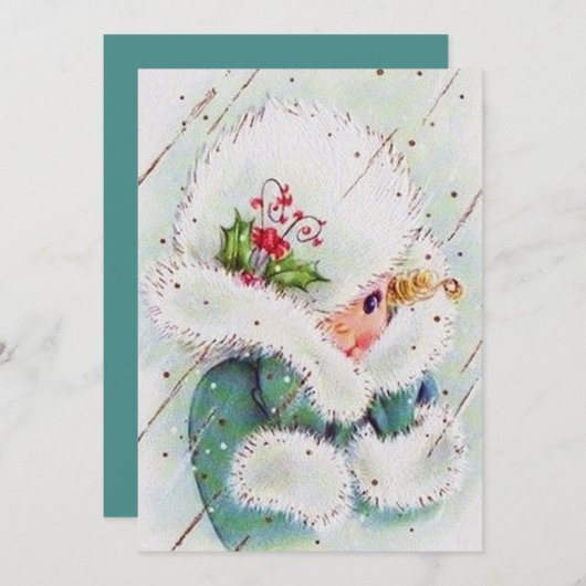 レトロなヴィンテージクリスマスレディのメッセージを追加 シーズンカード (正面/裏面)