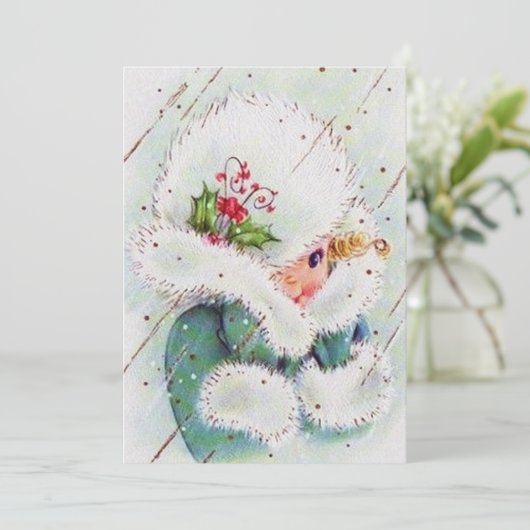 レトロなヴィンテージクリスマスレディのメッセージを追加 シーズンカード (スタンド正面)