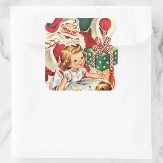 レトロなヴィンテージサンタと子供 スクエアシール (バッグ)