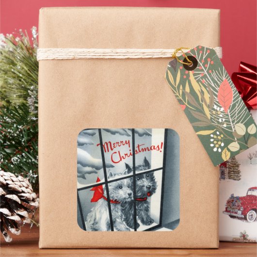 レトロなヴィンテージスコッティードッグクリスマス スクエアシール (クリスマス)